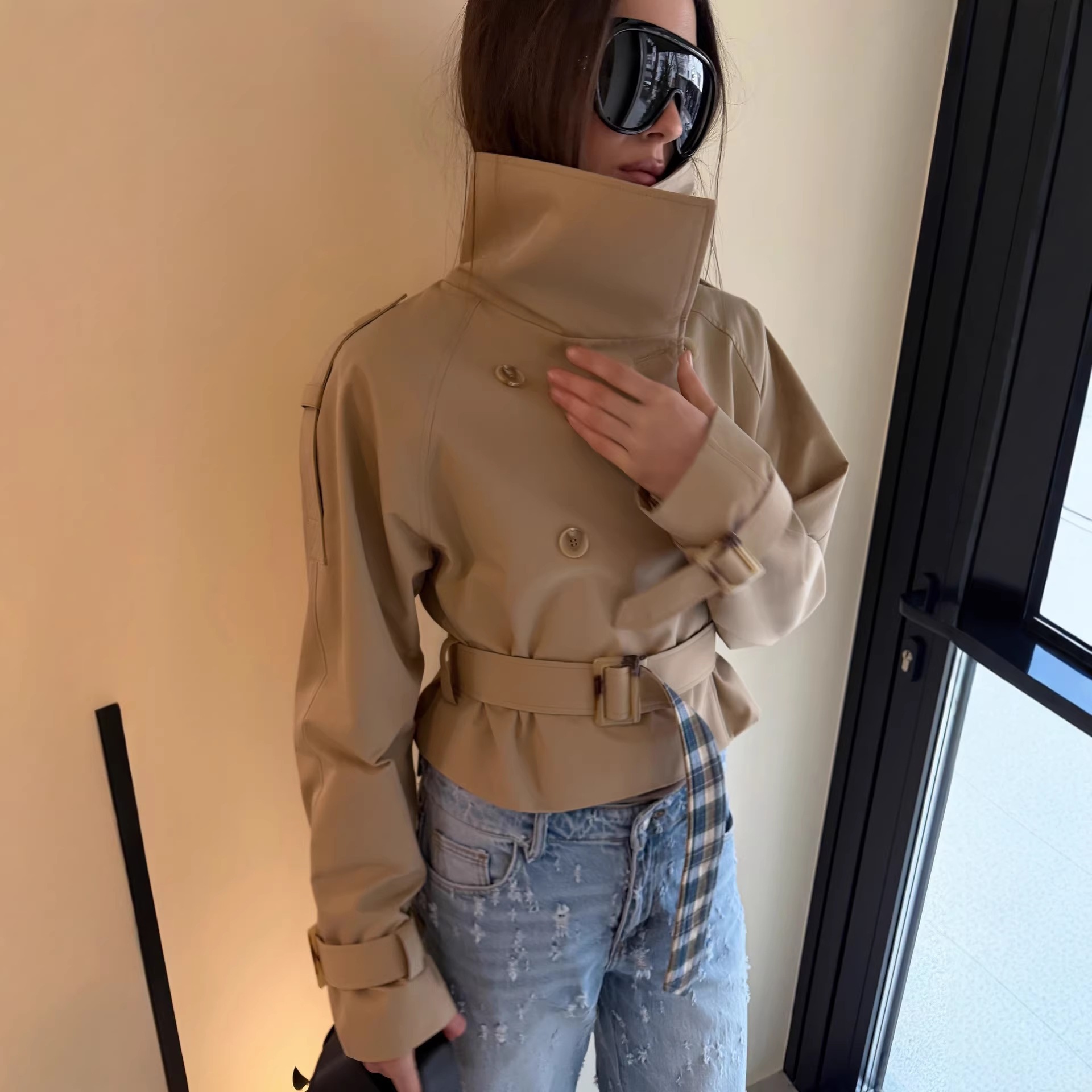 Women'S Fashion Utility Belt - Spring Women Short Trench Coat Stand