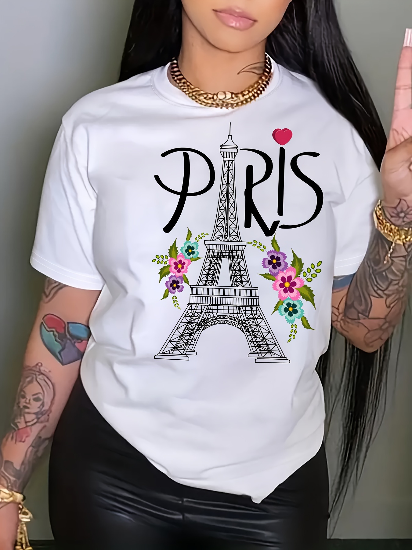 Women'S Fashion Paris - Short-Sleeved Paris Eiffel Tower Printed Crew