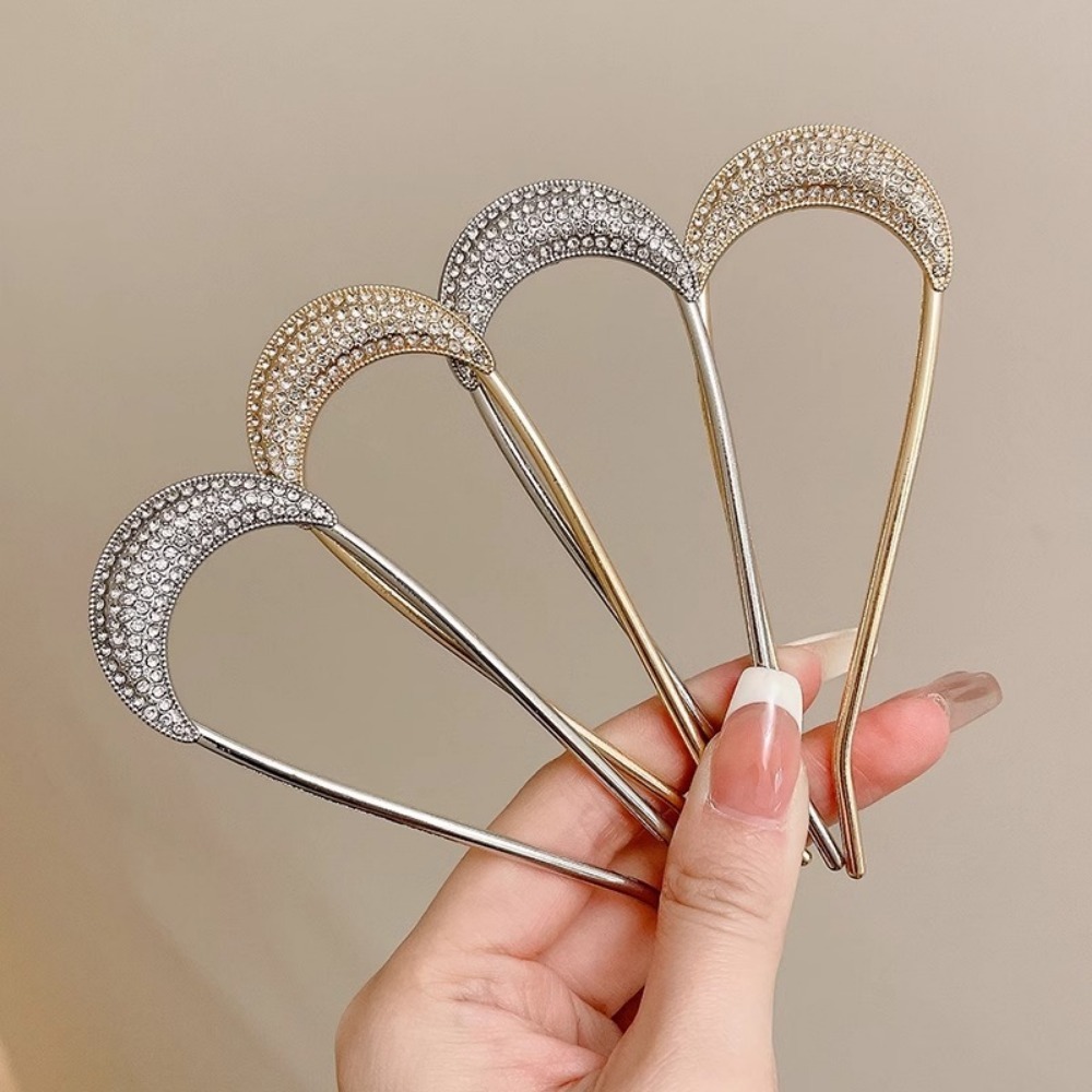 Women Fashion Hair Style - 1/2pcs U-Shaped Crystal Hairpins Hair Clips