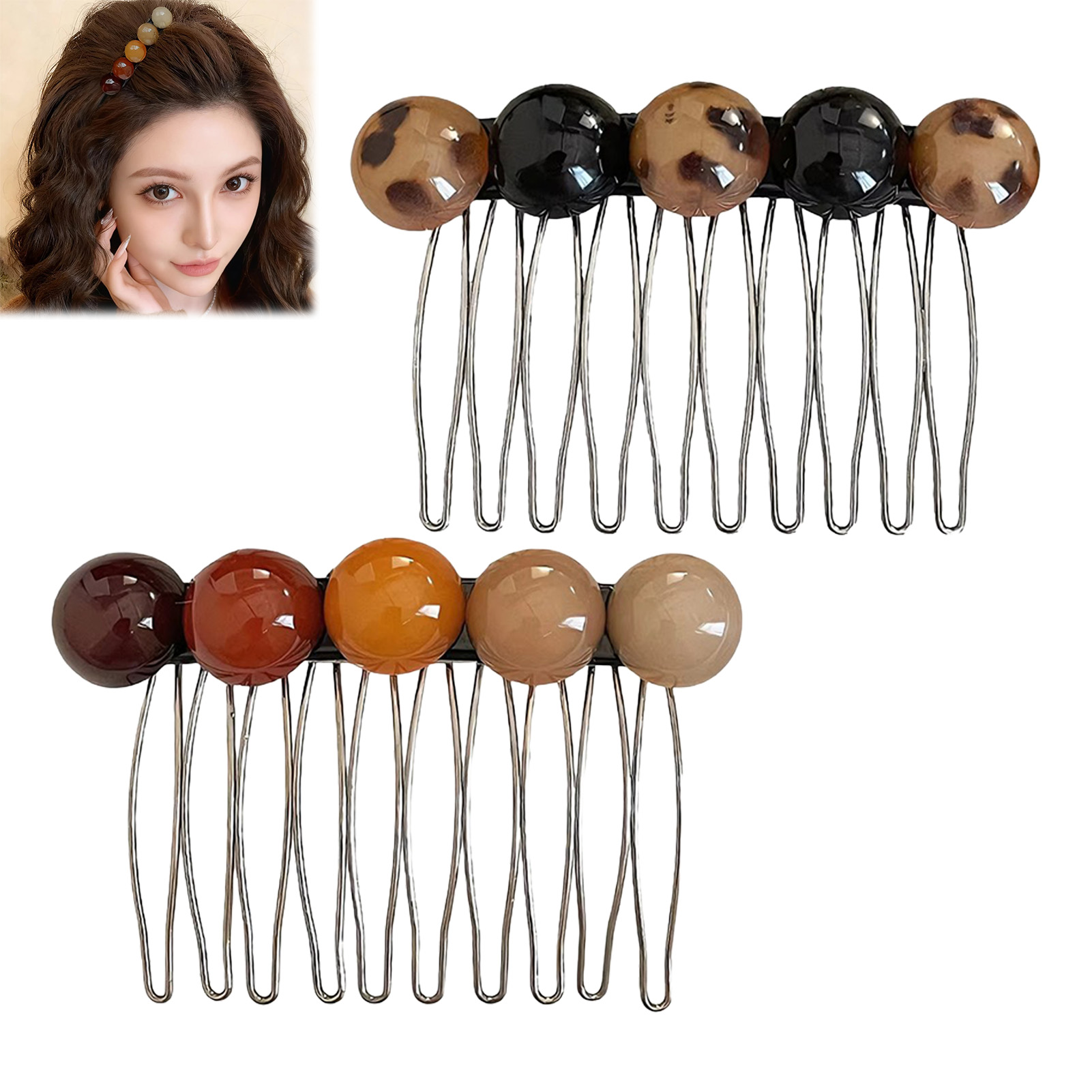Women Fashion Hair Style - Korean Style Simple Bead Hair Comb