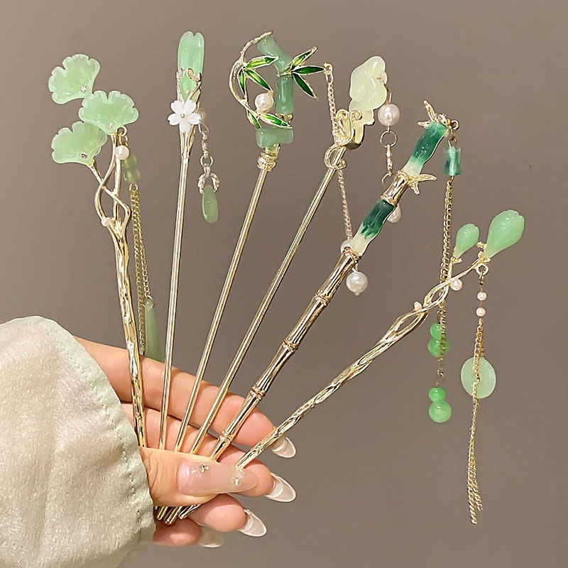 Women Fashion Hair Style - 1pc Elegant Chinese Style Green Hairpin