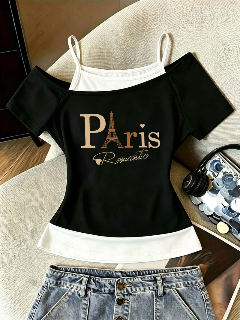 Women'S Fashion Paris - T Shirt Women Harajuku T-Shirt Off-Shoulder
