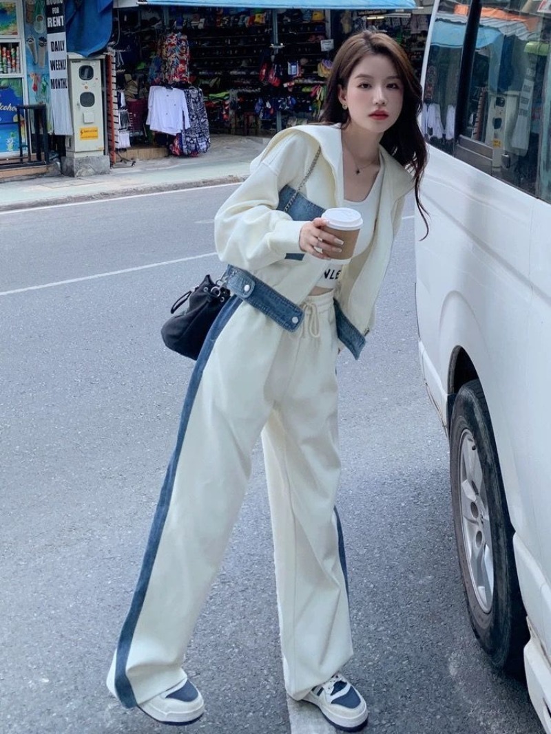 Sweater Denim Splicing Casual  - đánh giá và giá Wide Leg Palazzo Pants
