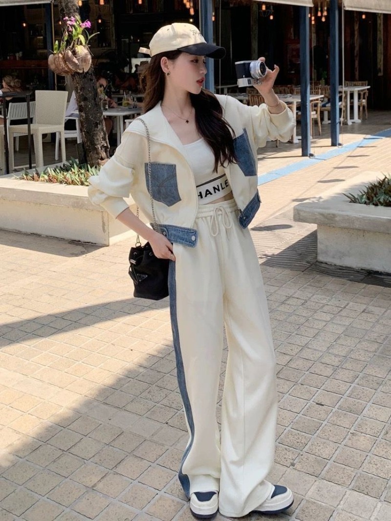 Sweater Denim Splicing Casual  - đánh giá và giá Wide Leg Palazzo Pants