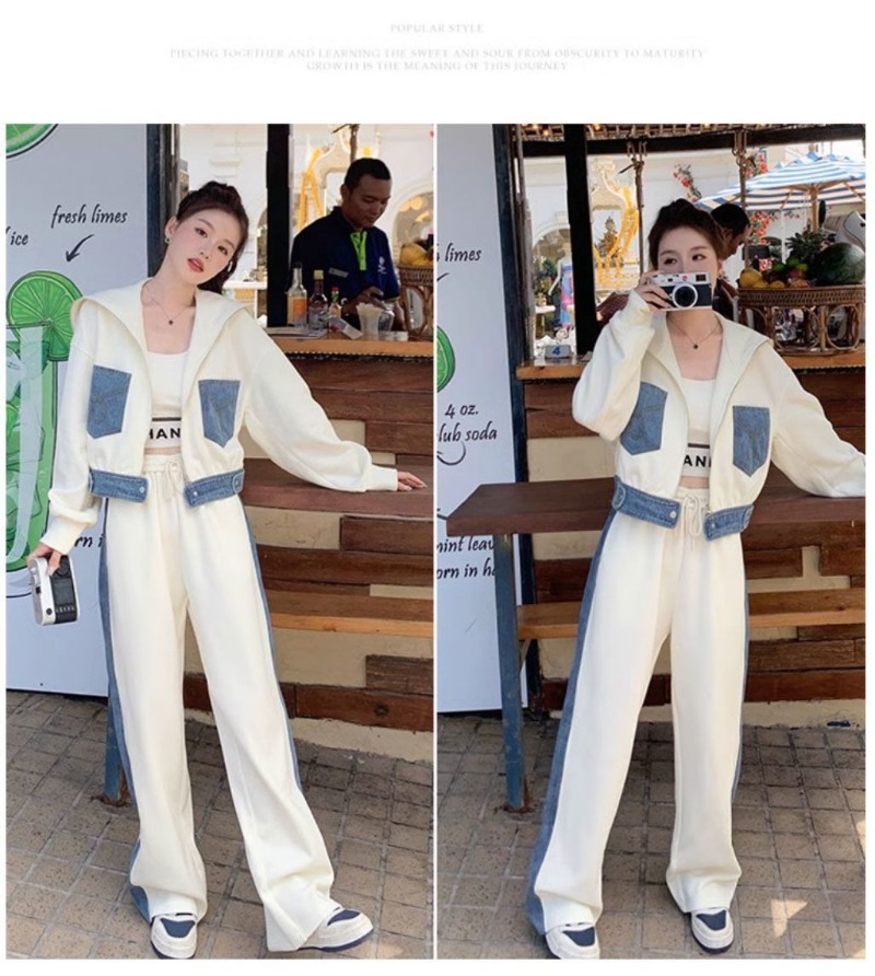 Sweater Denim Splicing Casual  - đánh giá và giá Wide Leg Palazzo Pants