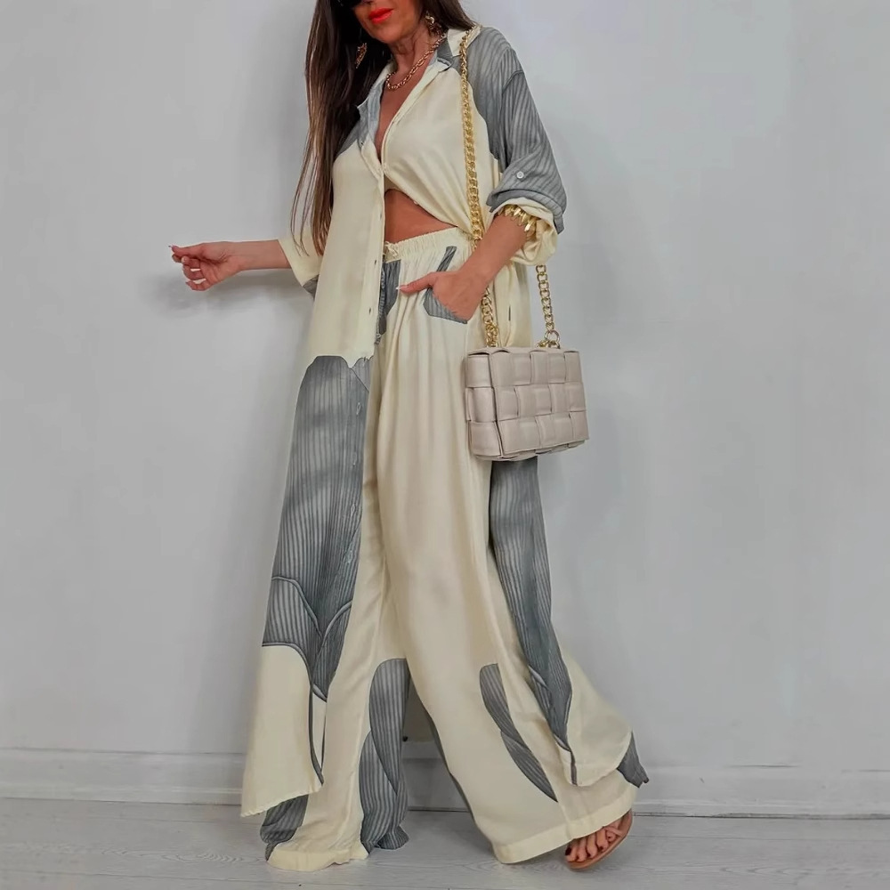 Elegant Lady Set Printed Long  - đánh giá và giá Wide Leg Palazzo Pants
