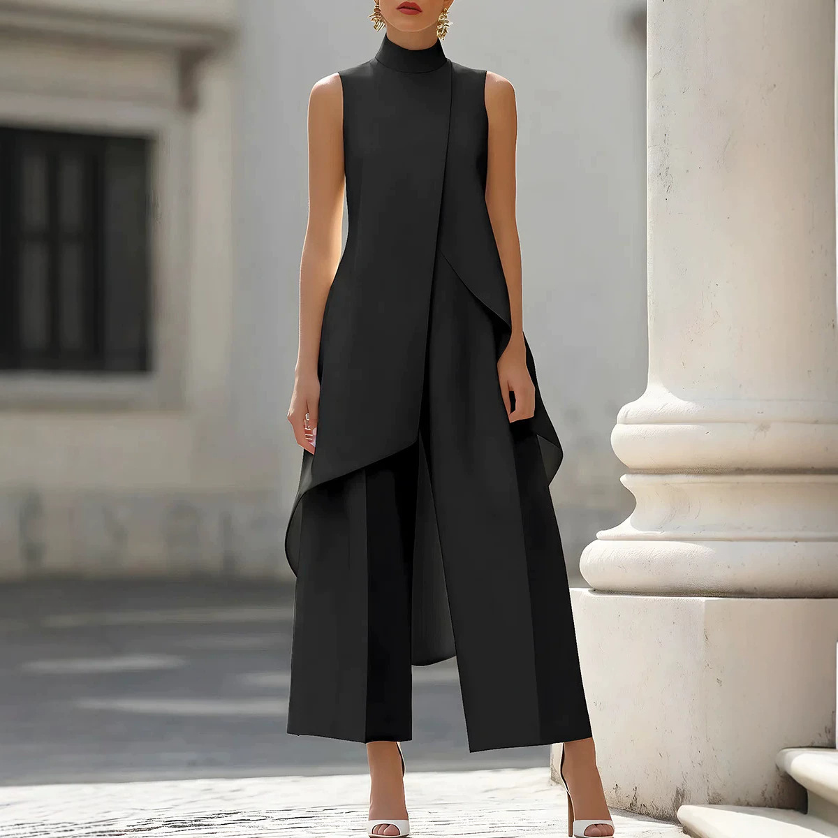 Women Stand Neck Sleeveless La - đánh giá và giá Wide Leg Palazzo Pants