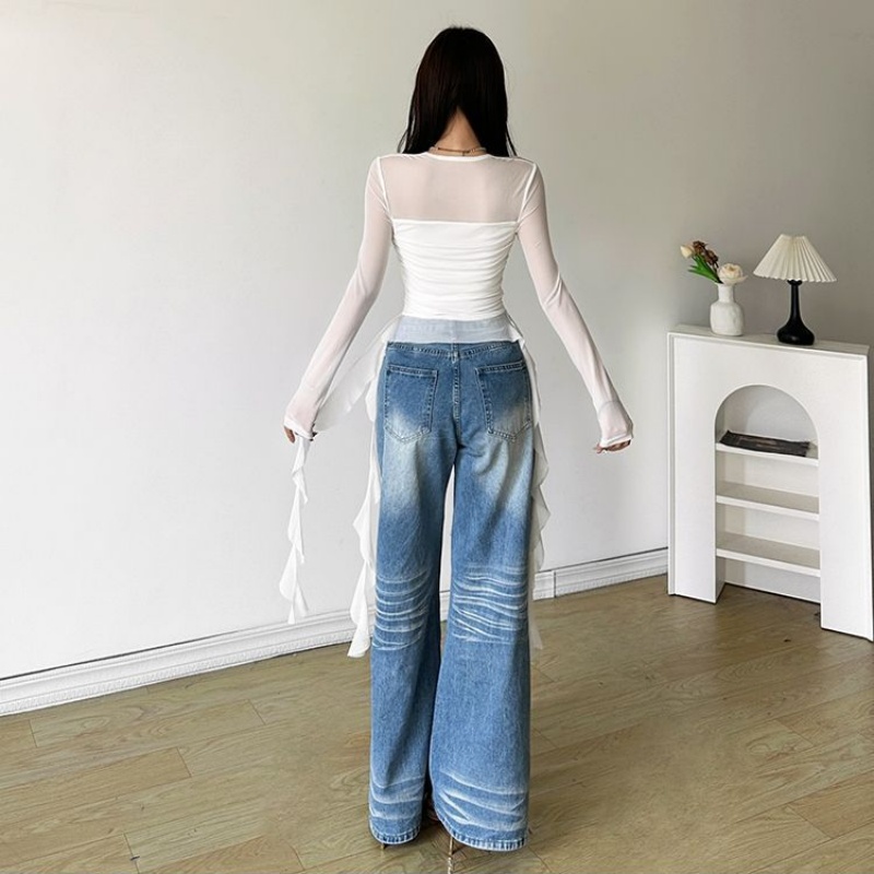 Ruffle Long Sleeve Sexy T-Shir - đánh giá và giá Women Fashion Korean