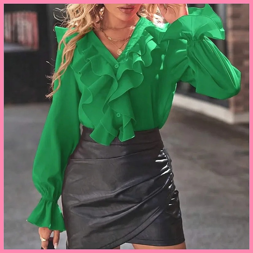 2025 Fashion V-Neck Ruffle Fla - đánh giá và giá Women'S Fashion Tops