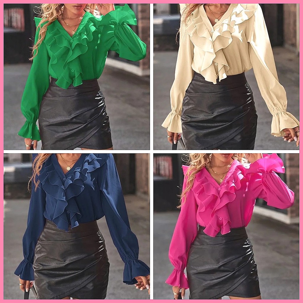 2025 Fashion V-Neck Ruffle Fla - đánh giá và giá Women'S Fashion Tops