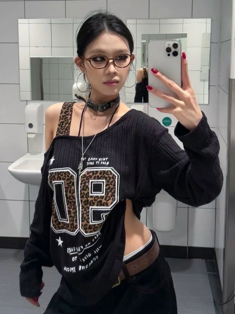 Y2K Patchwork Leopard Print T- - đánh giá và giá Women'S Fashion Tops