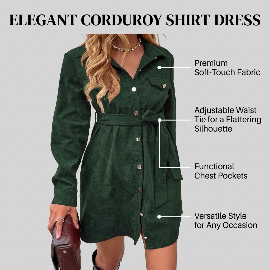 Corduroy Shirt Dress Women Lon - đánh giá và giá Women'S Fashion Utility Belt
