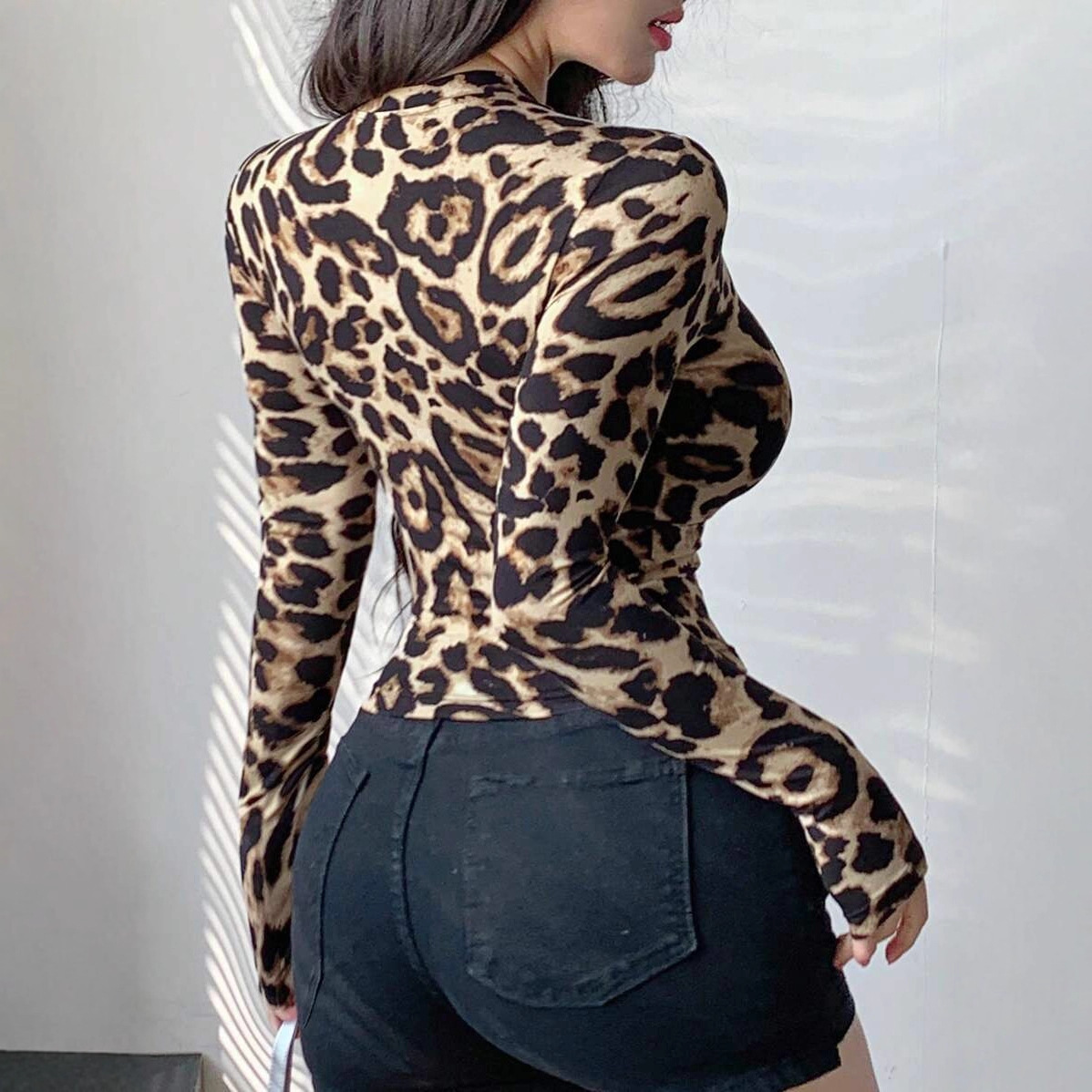 Women Leopard Print Zip Up Lon - đánh giá và giá Women'S Fashion Tops