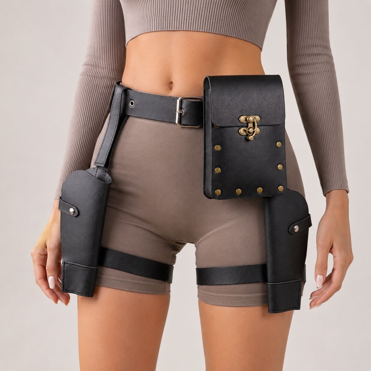 2PCS Black PU Leather Belt & W - đánh giá và giá Women'S Fashion Utility Belt