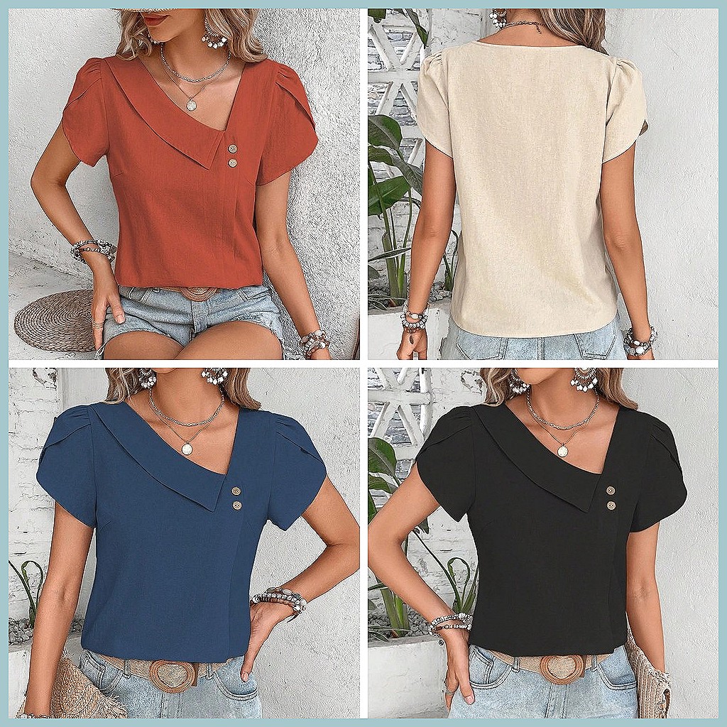 2024 Summer Vintage Solid Colo - đánh giá và giá Women'S Fashion Tops